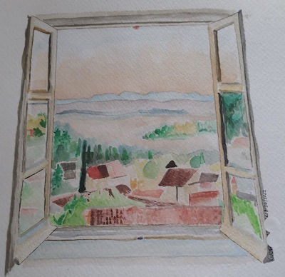 Open window looking down into a valley